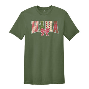 Retro Mama Christmas Shirt, Mama Bow Shirt, Mom Life Christmas, Christmas Gift For Mom, Christmas Shirt, Women's Christmas Shirt