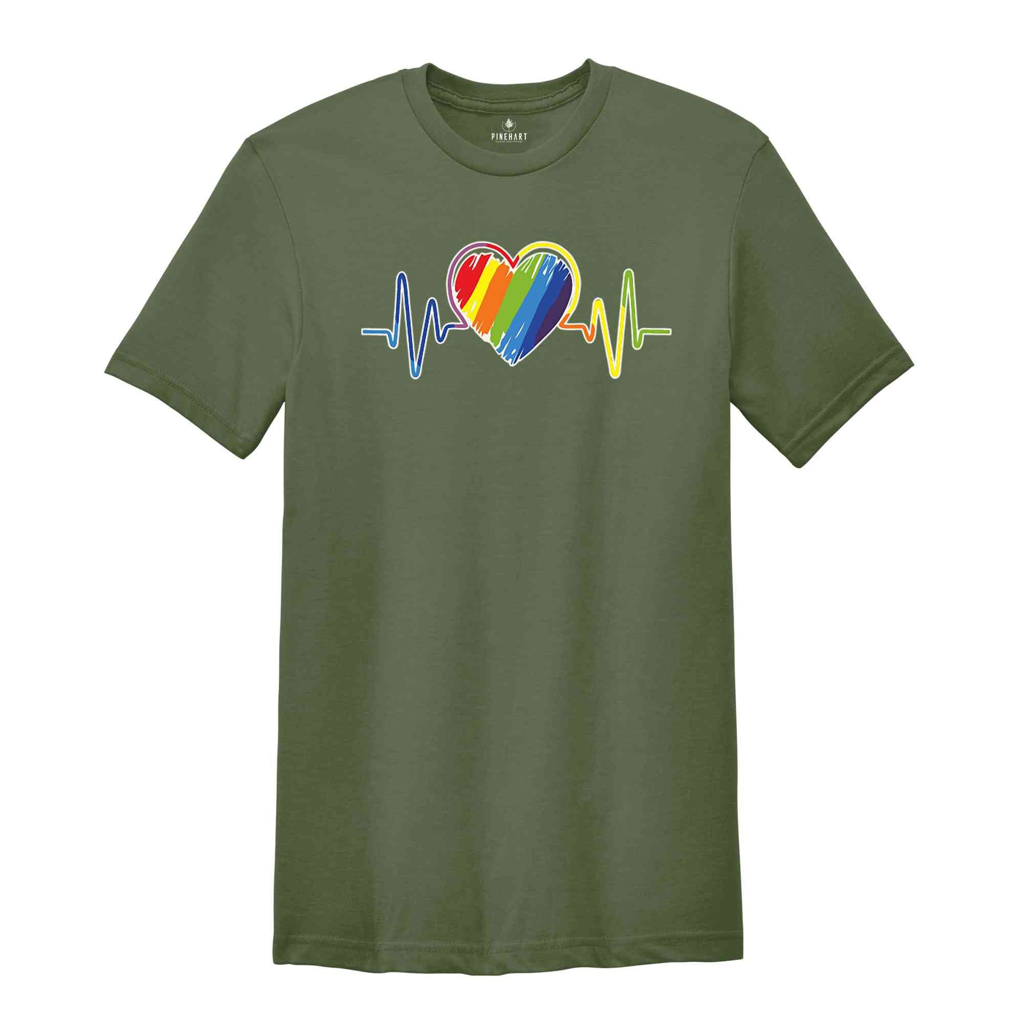 Pride Heart Shirt, Colored Heartbeat Tee, LGBTQ+ Heart T-Shirt, Pride Month, Love is Love Tee, Cute Pride Shirt, Bisexual T-Shirt