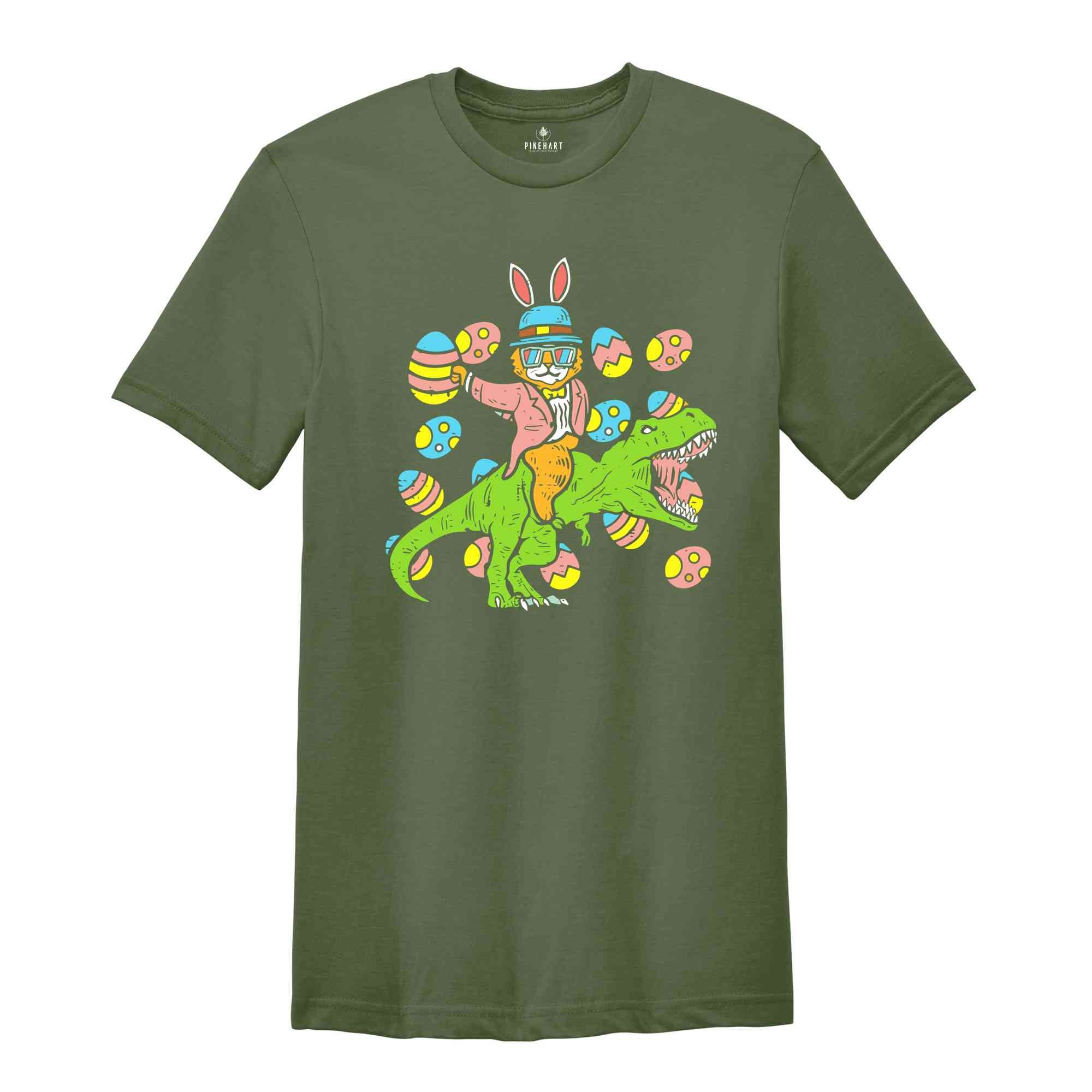 Easter Bunny Riding Dino T-Shirt, Love Easter Shirt, Cute Bunny Shirt, Easter Flower Shirt, Easter Family Shirt, Dinosaur T-Shirt