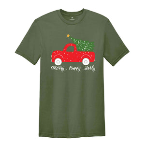 Merry Happy Jolly Shirt, Christmas Tree Shirt, Christmas Shirt, Winter Shirt, Christmas Gift, Cozy Christmas Shirt, Holiday Shirt, Truck Tee