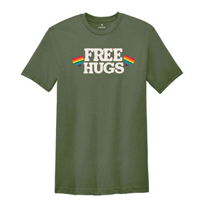 Free Hugs Rainbow Heart Shirt, Pride Month Shirt, Rainbow Heart Shirt, Hug T-shirt, LGBT Hug Tshirt, Rainbow Flag Heart Tee