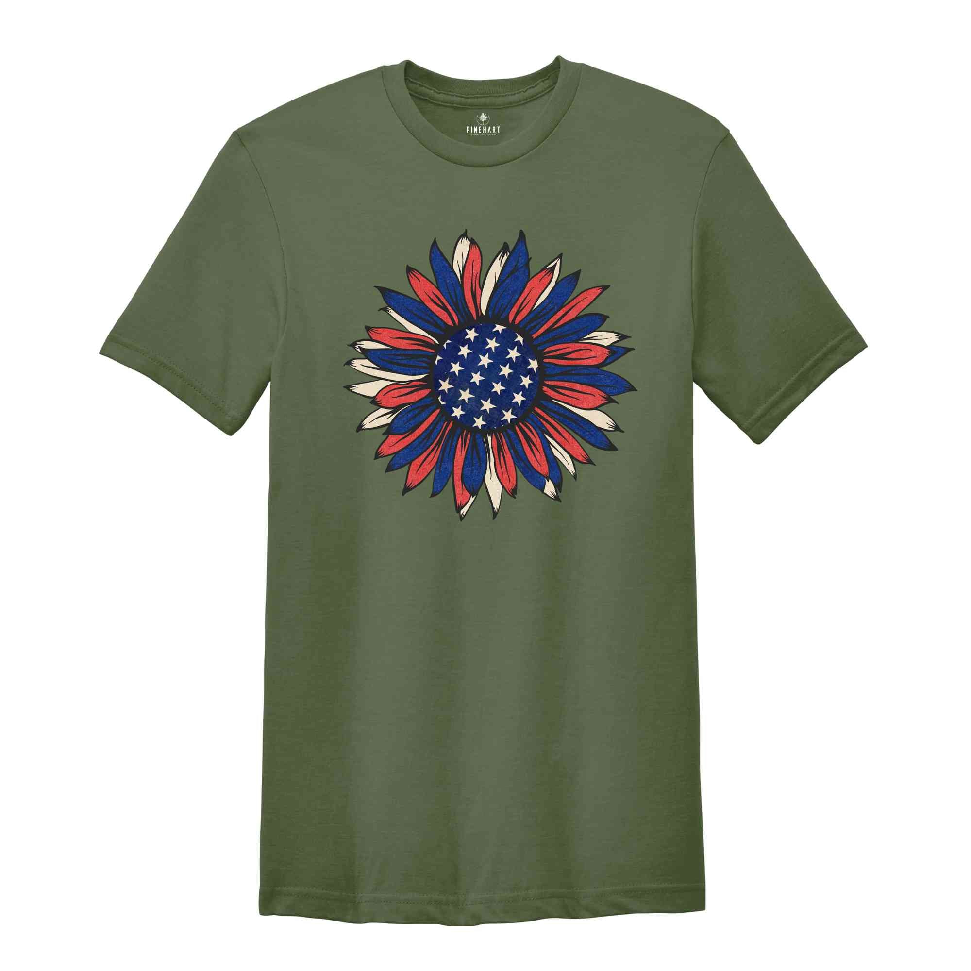 American Sunflower Shirt, 4th Of July Shirt, USA Shirt, Patriotic Shirt, Independence Day Shirt, Red White And Blue, Fourth Of July