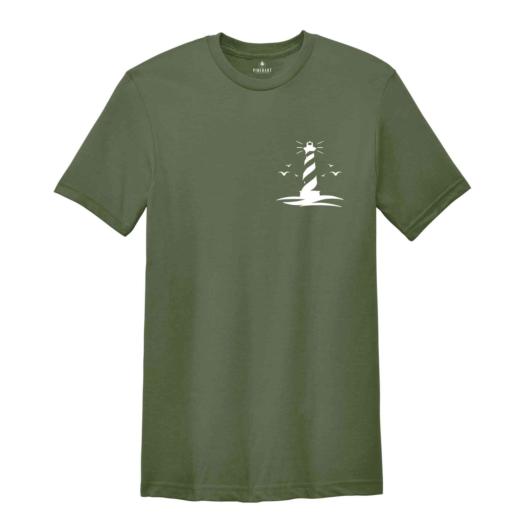 Lighthouse Pocket Shirt, Lighthouse and Seagulls T-Shirt, Cool Lighthouse T-Shirt, Girls Travel Shirts, Lighthouse Tee