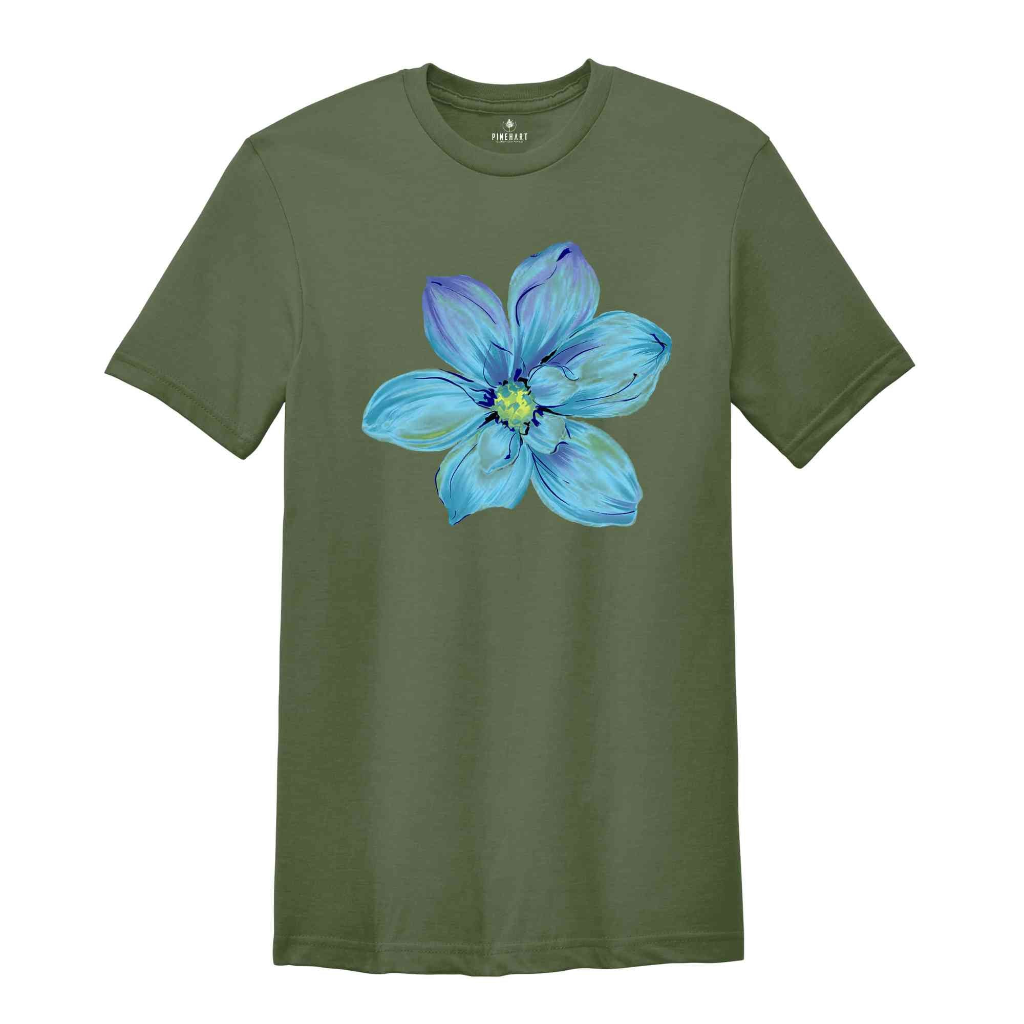 Blue Watercolor Flower Shirt, Daisy Flower Shirt, Plants Lover Gift, Botanical Shirt, Plant Mom Shirt, Flower Shop Shirt