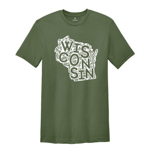 Wisconsin State Shirt, Wisconsin State Map Shirt, Wisconsin Travel Gifts, Wisconsin Clothing, Wisconsin Apparel