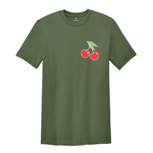 Pocketsize Cute Cherry Drawing Shirt, Cherries on the Pocket T-Shirt, Cute Cherry Drawing Tee, Cherry Shirt, Ripe Cherry Tee, Fruit Shirt