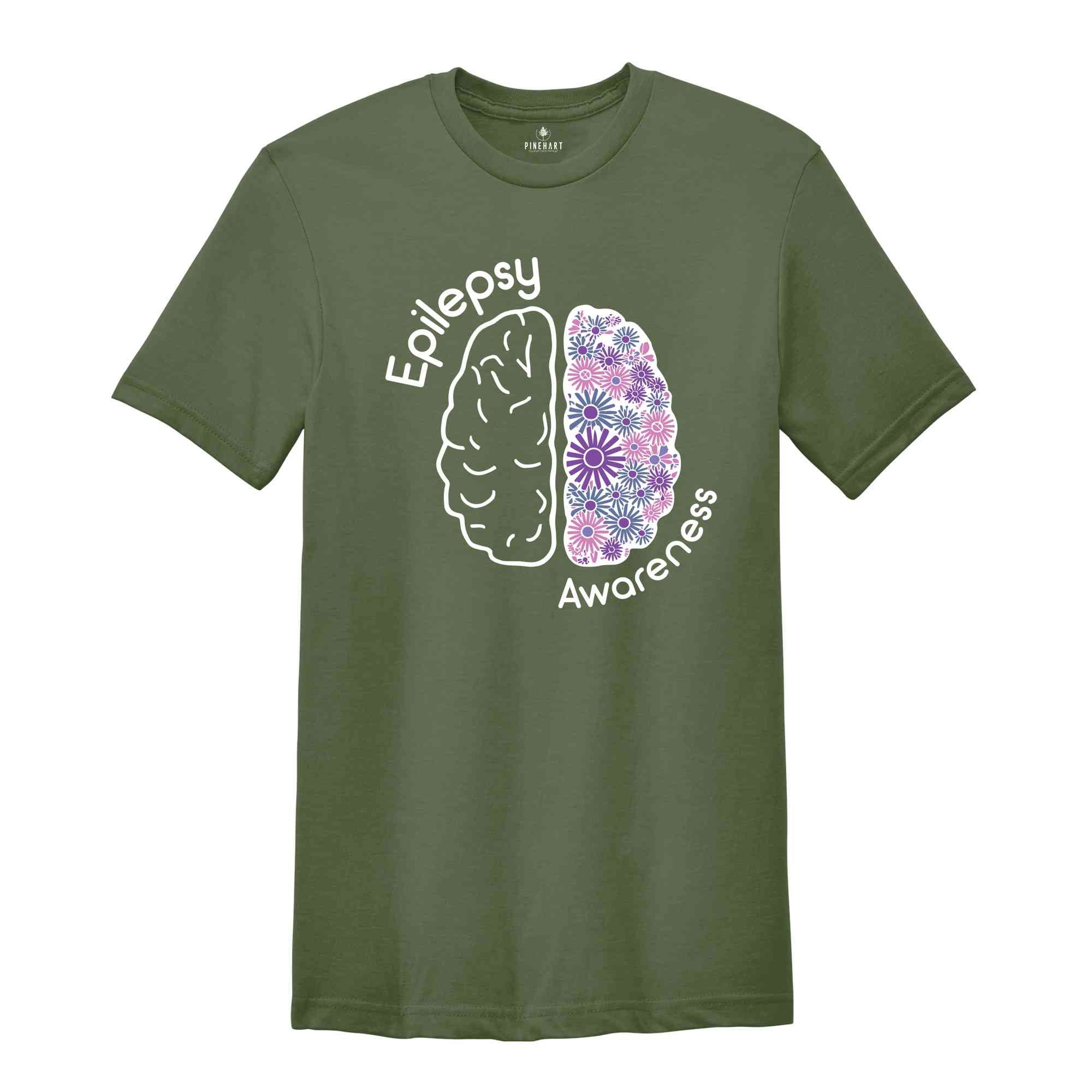 Epilepsy Awareness Shirt, Brain Shirt, Floral Brain Shirt, Epilepsy Gift, Motivational Shirt, Epilepsy Mom Shirt, Purple Ribbon Shirt