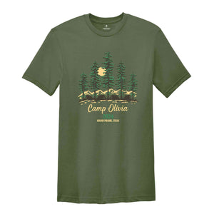 Custom Camp Shirt, Personalized Camp Crew T-Shirt, Camping Family Matching Tee, Outdoor Mountain Bridal Party Shirt, Vacation Gift