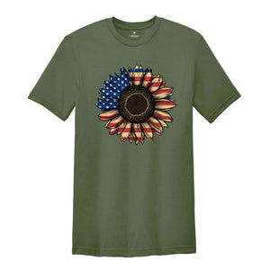 America Sunflower Shirt, USA Flag Flower T Shirt, Gift For American, 4th Of July Flag Graphic T-Shirt, Freedom TShirt, Independence Shirt