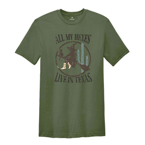 All My Hexes Live In Texas Shirt, Witch Cowgirl Shirt, Vintage Western T-Shirt, Cowgirl Ghost Shirt, Country Witch Shirt