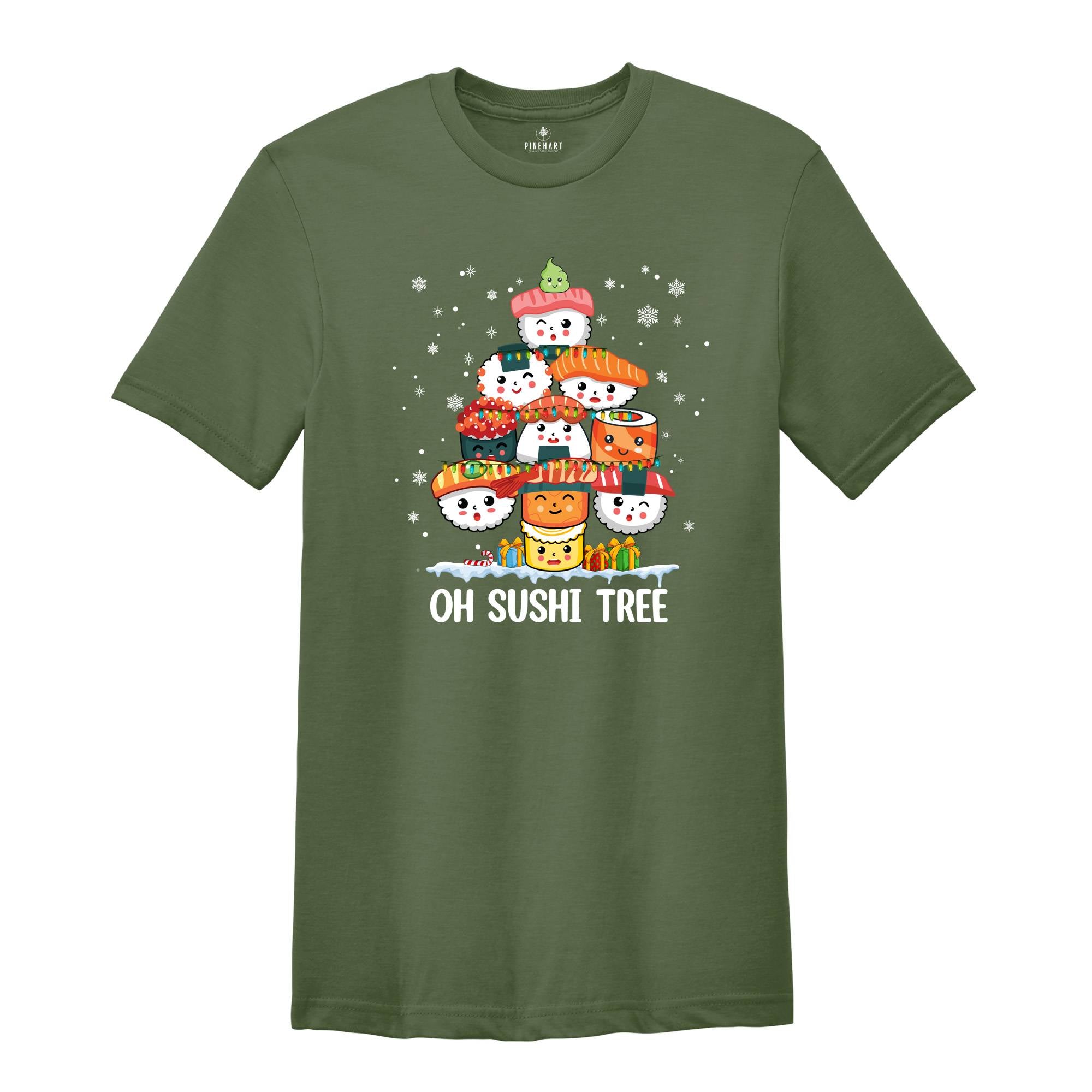 Christmas Oh Sushi Tree T-Shirt, Cute Sushi Gift, Christmas Gift, Japanese Cuisine Sushi Lover Gift, Foodie Shirt, Xmas Sweatshirt