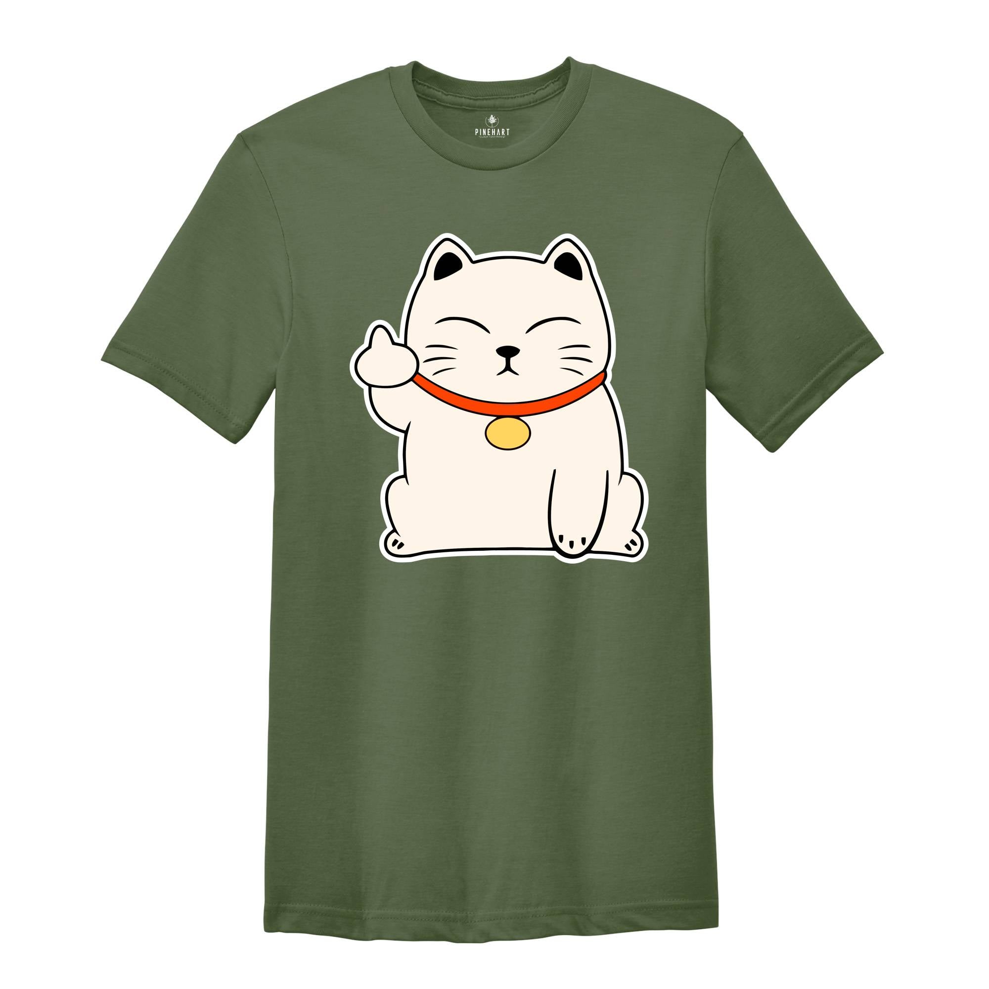 Maneki Neko Cat Middle Finger For You T-shirt, Japanese Cat Shirt, Cute Kawaii Lucky Cat Gift, Wish Me Luck, Funny Cat Gift, Lucky Cat Shirt