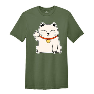 Maneki Neko Cat Middle Finger For You T-shirt, Japanese Cat Shirt, Cute Kawaii Lucky Cat Gift, Wish Me Luck, Funny Cat Gift, Lucky Cat Shirt