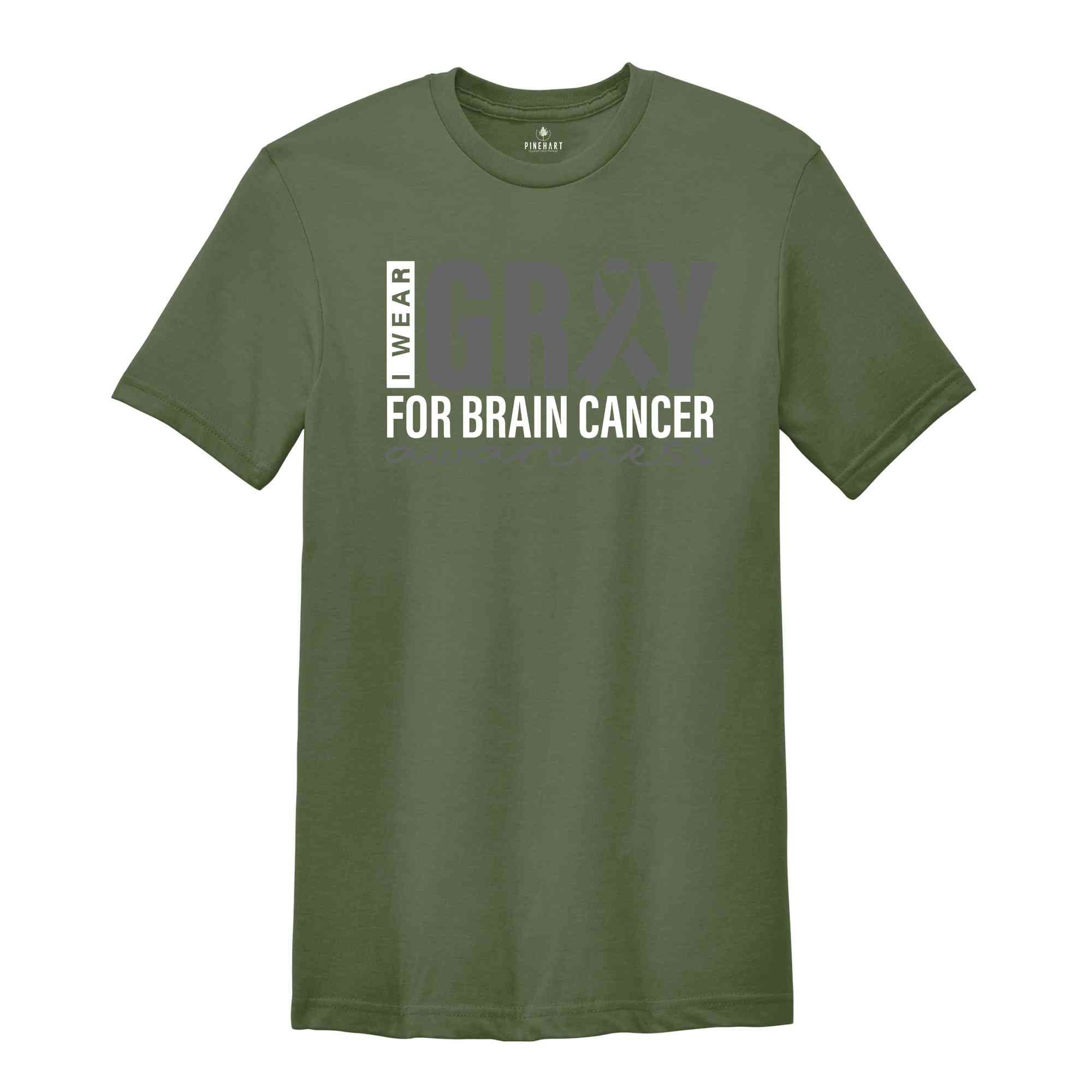 I Wear Gray For Brain Cancer Awareness Shirt, Gray Ribbon Shirt, Cancer Fighter Shirt, Cancer Shirt