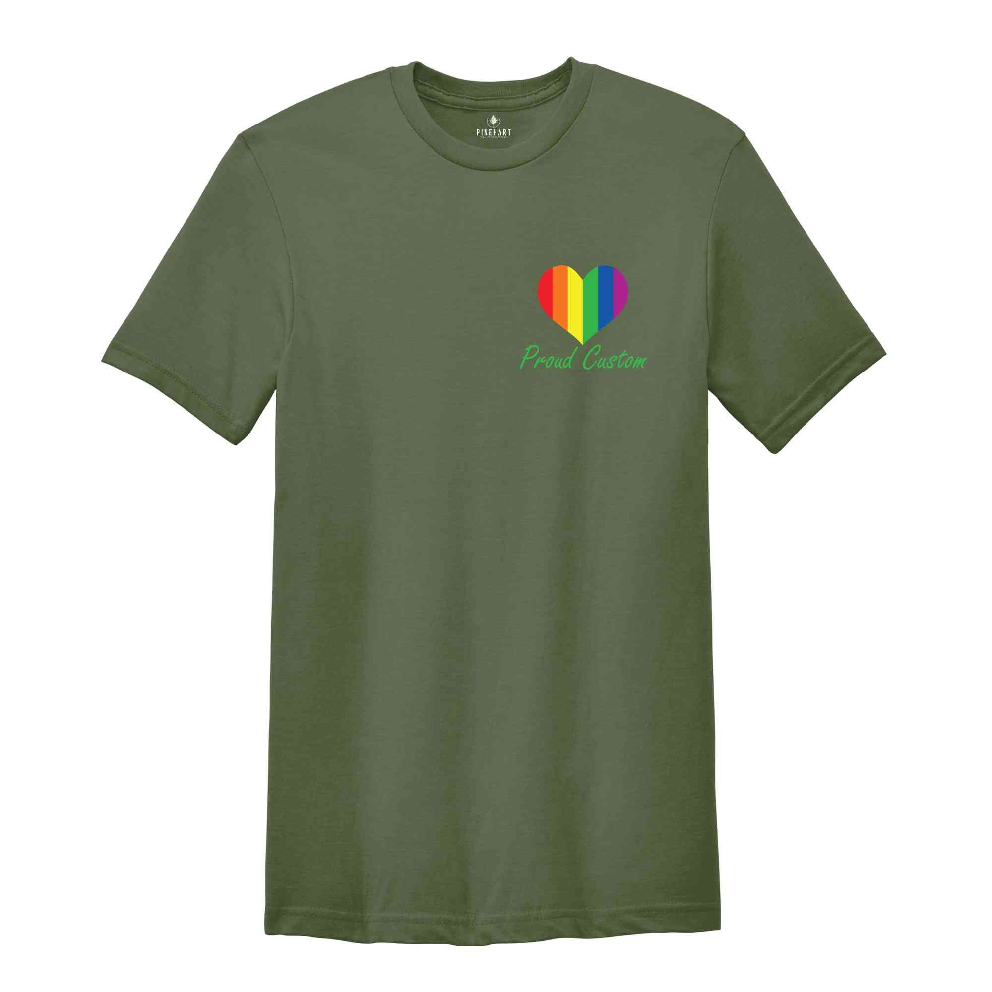 Custom Pride Flag Heart Shirt, Personalized Proud Shirt, LGBTQ Pride Shirt, Pide Month Shirt, Rainbow Flag Tee