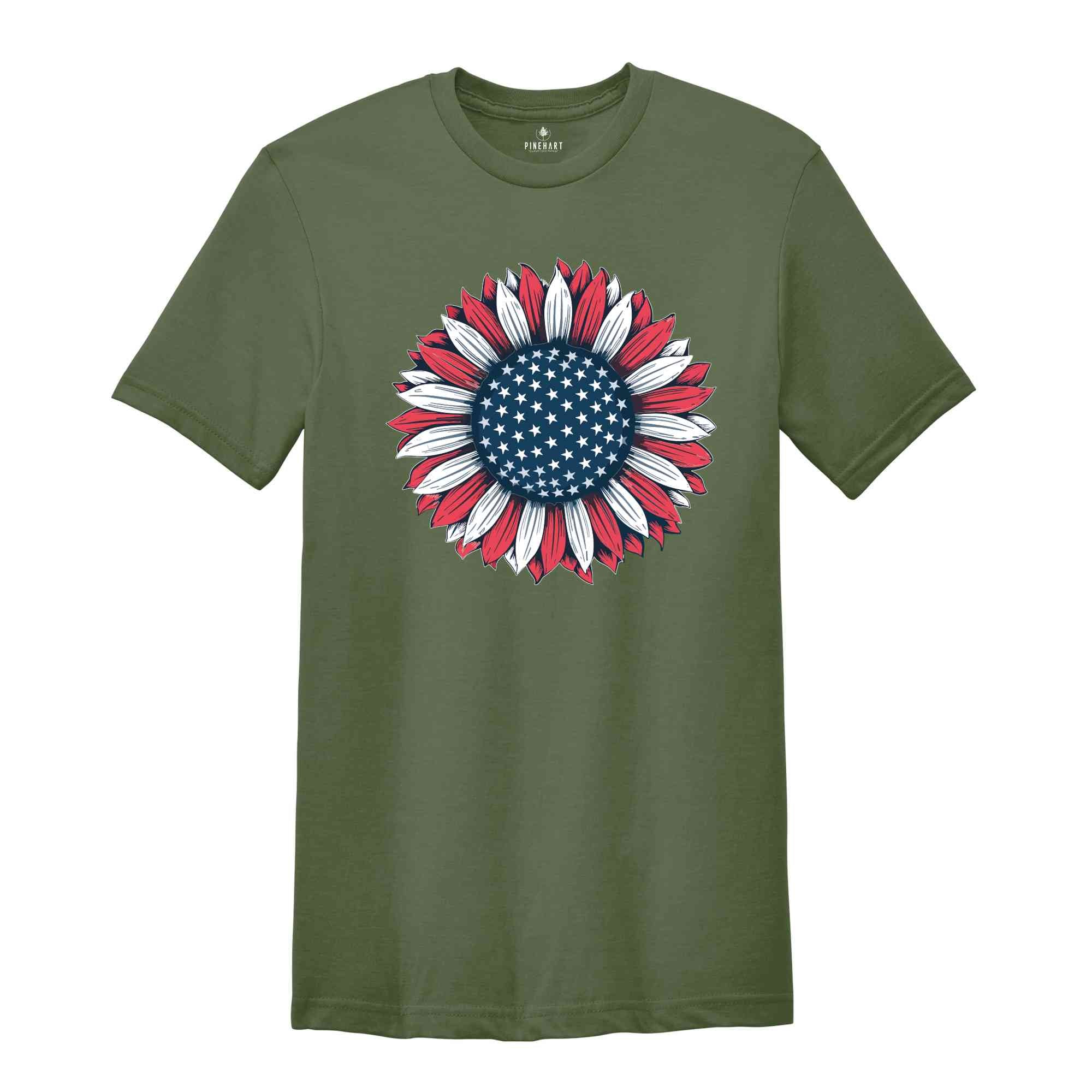 America Sunflower Shirt, USA Flag Flower Shirt, Gift For American, Freedom Shirt, Independence Shirt, Sunflower 4th Of July Shirt