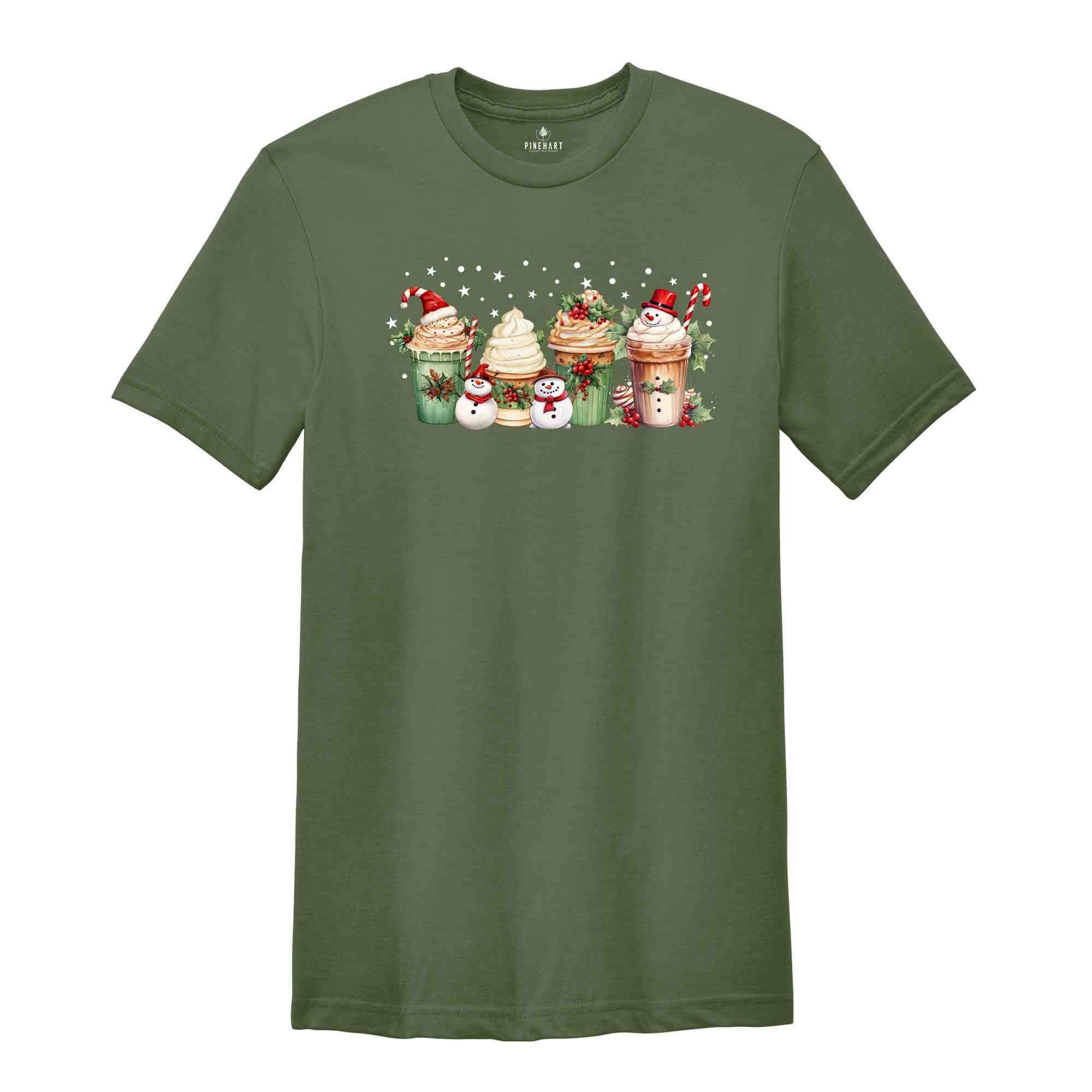 Snowman Christmas Coffee Shirt, Christmas Coffee Shirt, Women Holiday Shirt, Xmas Tee, Coffee Lover Gift, Latte Drink Shirt