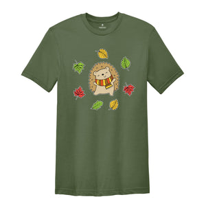 Cute Hedgehog Autumn T-Shirt, Hedgehog Fall Tee, Autumn Leaves Shirt, Fall Lover Apparel, Hedgehog Lover Gift, Autumn Gift