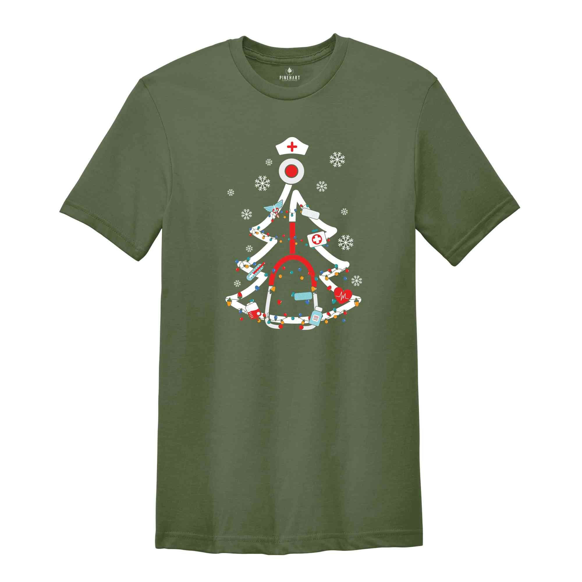 Christmas Nurse Shirt, Christmas Tree Shirt, Christmas Stethoscope Shirt, Holiday Nurse Shirt, Xmas Nursing Shirt