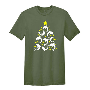 Dolphin Christmas Tree Shirt, Dolphin Lover Shirt, Animal Lover Gift, Holiday Dolphin Shirt, Xmas Dolphin Tee, Winter Dolphin Shirt