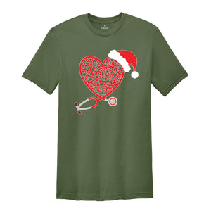 Heart Stethoscope Shirt, Christmas T-Shirt, Nurse Christmas Shirt, Christmas Gift for Nurse, Stethoscope Christmas Tee, Nurse Life Shirt