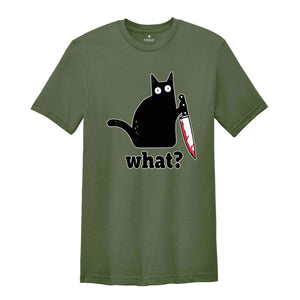 Funny Black Cat Shirt, Cat What, Christmas Gifts, Welcome 2024, Funny Cat Gift, Cat Lover Shirt, Murderous Cat Tee, Funny Black Tee