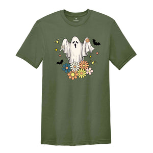 Retro Floral Ghost Halloween Shirt, Spooky Season Shirt, Halloween Party Shirt, Pumpkin Tee, Halloween Gifts