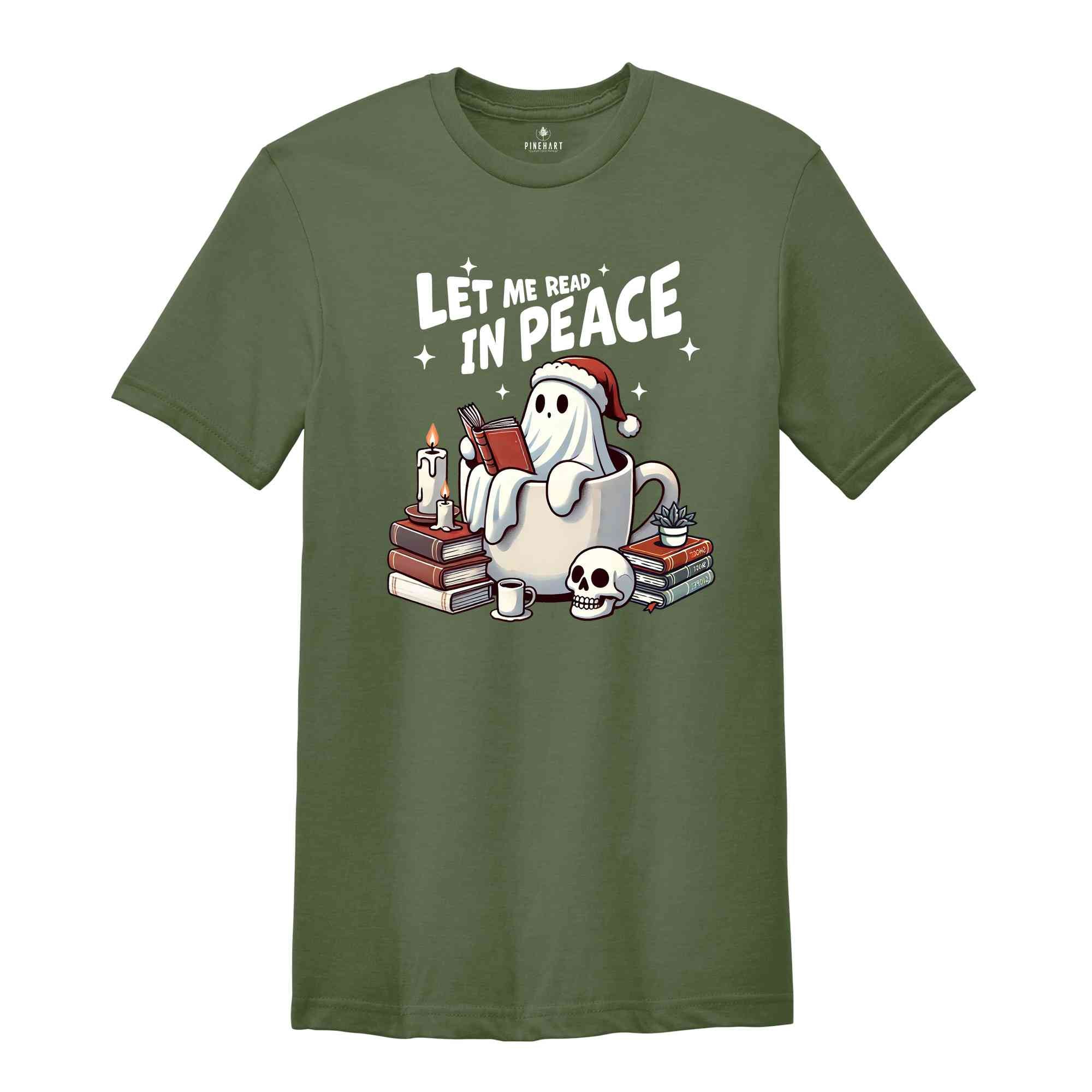 Let Me Read In Peace Bookish Ghost Shirt, Halloween Read In Peace T-Shirt, Halloween Ghost Reading Tee, Book Lover Halloween Gift