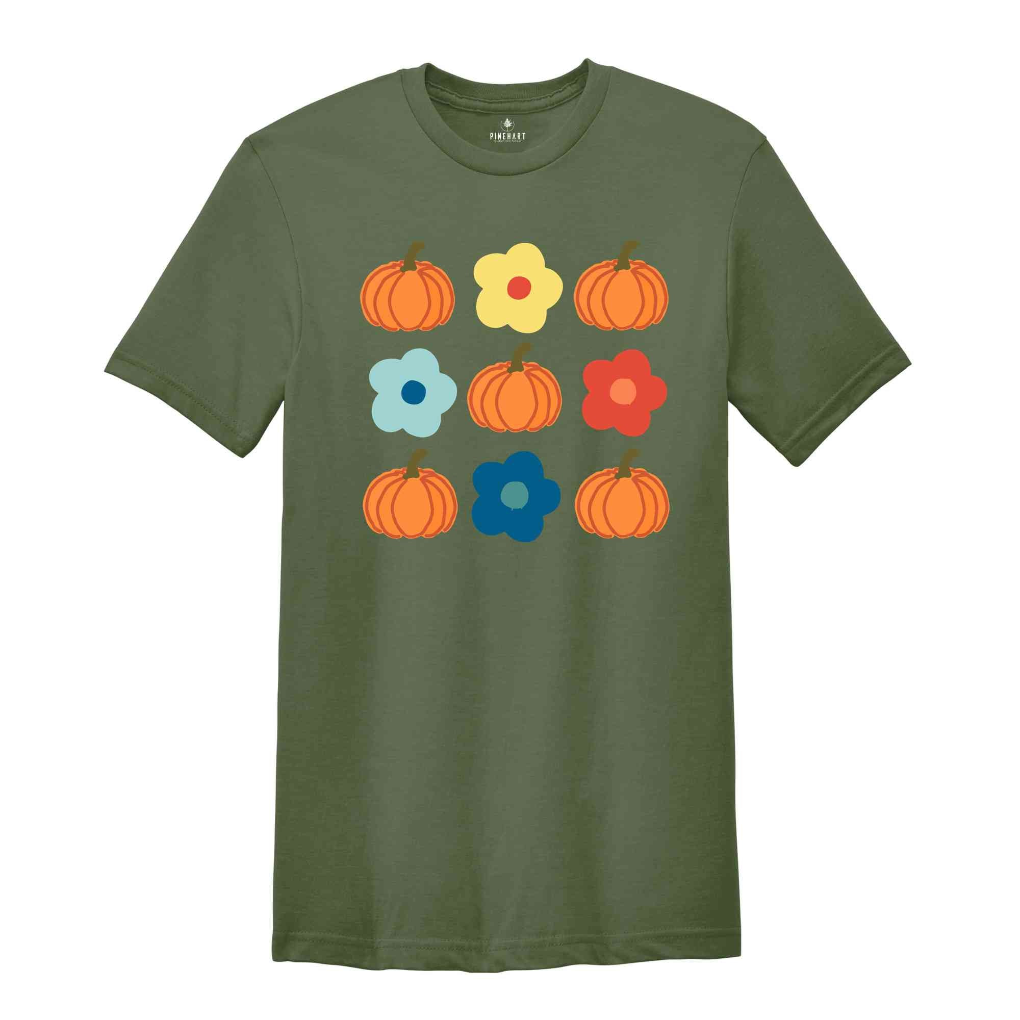 Vintage Floral And Pumpkin Shirt, Retro Halloween Shirt, Custom Shirt, Floral Pumpkin T-Shirt, Cute Fall Shirt