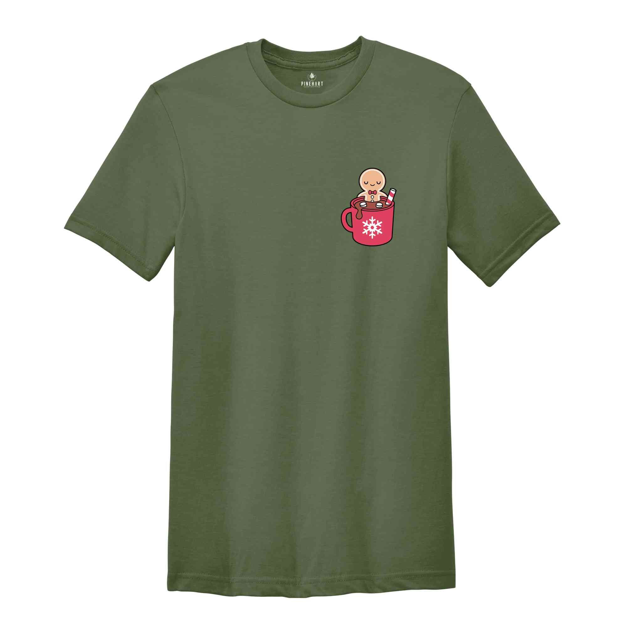 Gingerbread Man Hot Chocolate Shirt, Christmas Coffee T-Shirt, Gingerbread Lover Shirt, Holiday Apparel, Cute Christmas Shirt