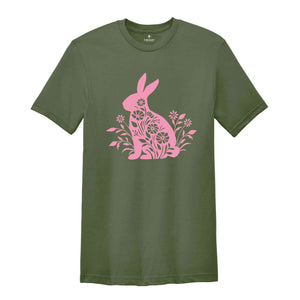 Easter Shirt, Pink Floral Bunny T-Shirt, Floral Bunny Shirt, Happy Easter T-Shirt, Easter Day T-Shirt, Easter Gifts