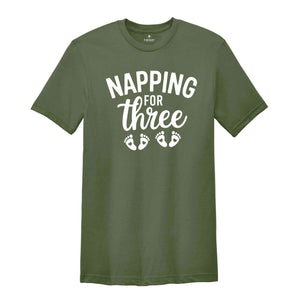 Napping For Three Shirt, Expecting Twins, Pregnancy Reveal Shirt, Pregnancy Announcement, Expecting Mom Shirt, Twin Baby Shower