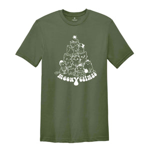 Meowy Christmas Shirt, Cat Christmas Shirt, Cat Lover Xmas T-Shirt, Christmas Cat Mom Tshirt, Catmas Gift