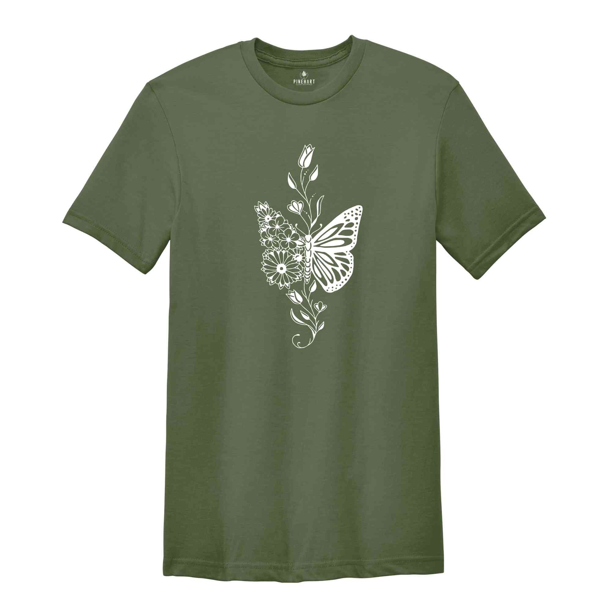 Floral Schmetterling shirt, Nature Tier Liebhaber Tshirt, Selbstliebe Minimalistisches Asthetisches Shirt