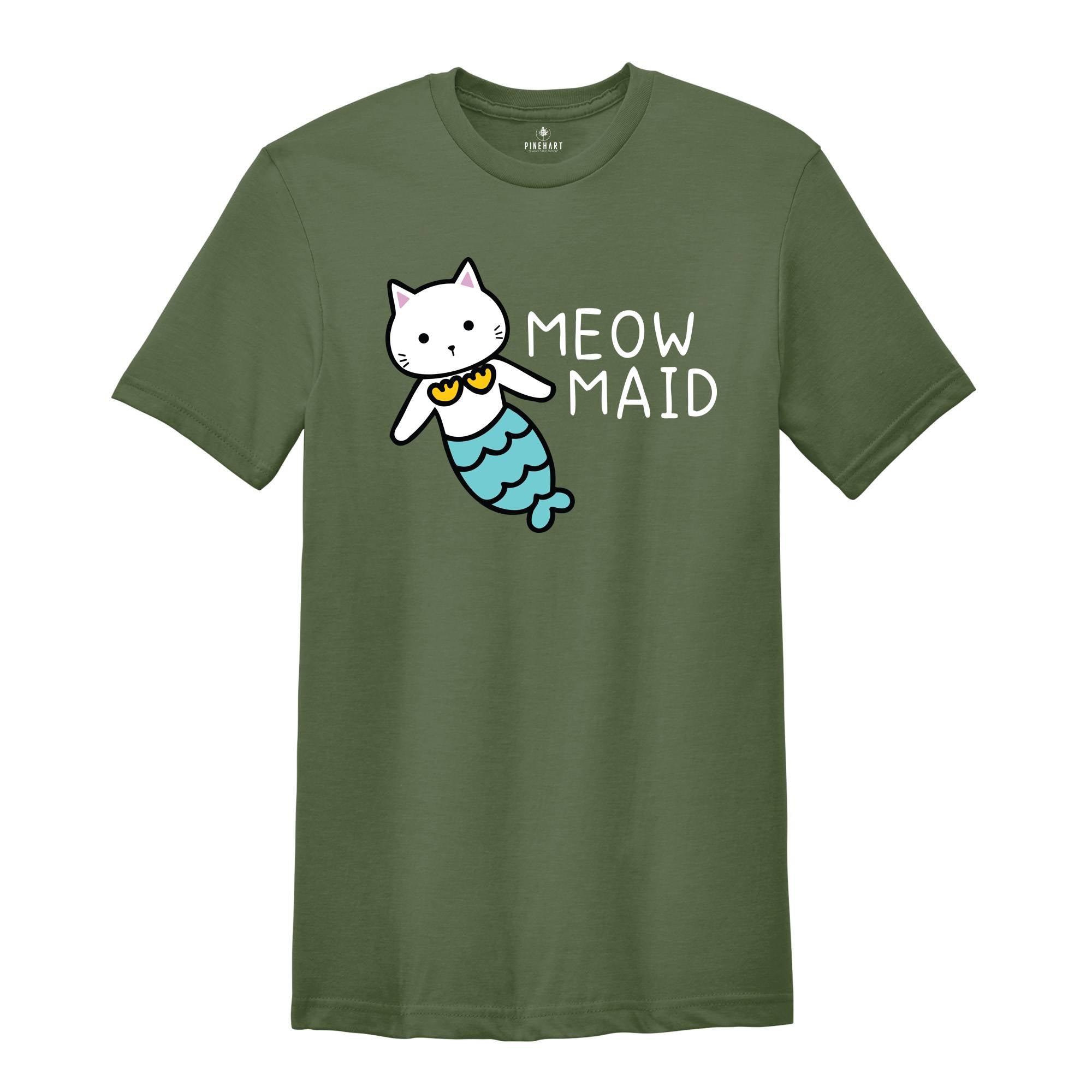 Meow Maid Cat Shirt, Cat Owner Gift, Funny Cat Shirt, Birthday Party Shirt, Lovely Cat Tee, Mermaid Theme T-shirt