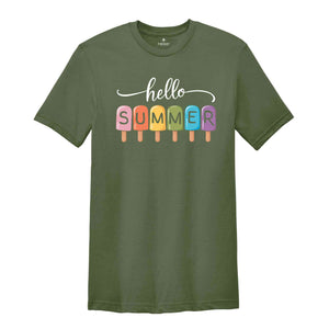 Hello Summer T-Shirt, Popsicle Summer Shirt, Colorful Holiday T-Shirt, Family Vacation Apparel, Summer Vibes Shirt