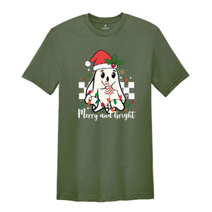 Cute Ghost Merry And Bright Shirt, Christmas Ghost Shirt, Christmas Lights Shirt, Christmas Gift, Boo Ghost Shirt, Happy Christmas Shirt