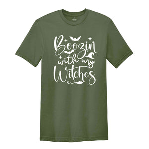 Boozin With My Witches T-Shirt, Halloween Wine Tee, Halloween Party Costume, Halloween Gifts, Halloween Crew Shirt