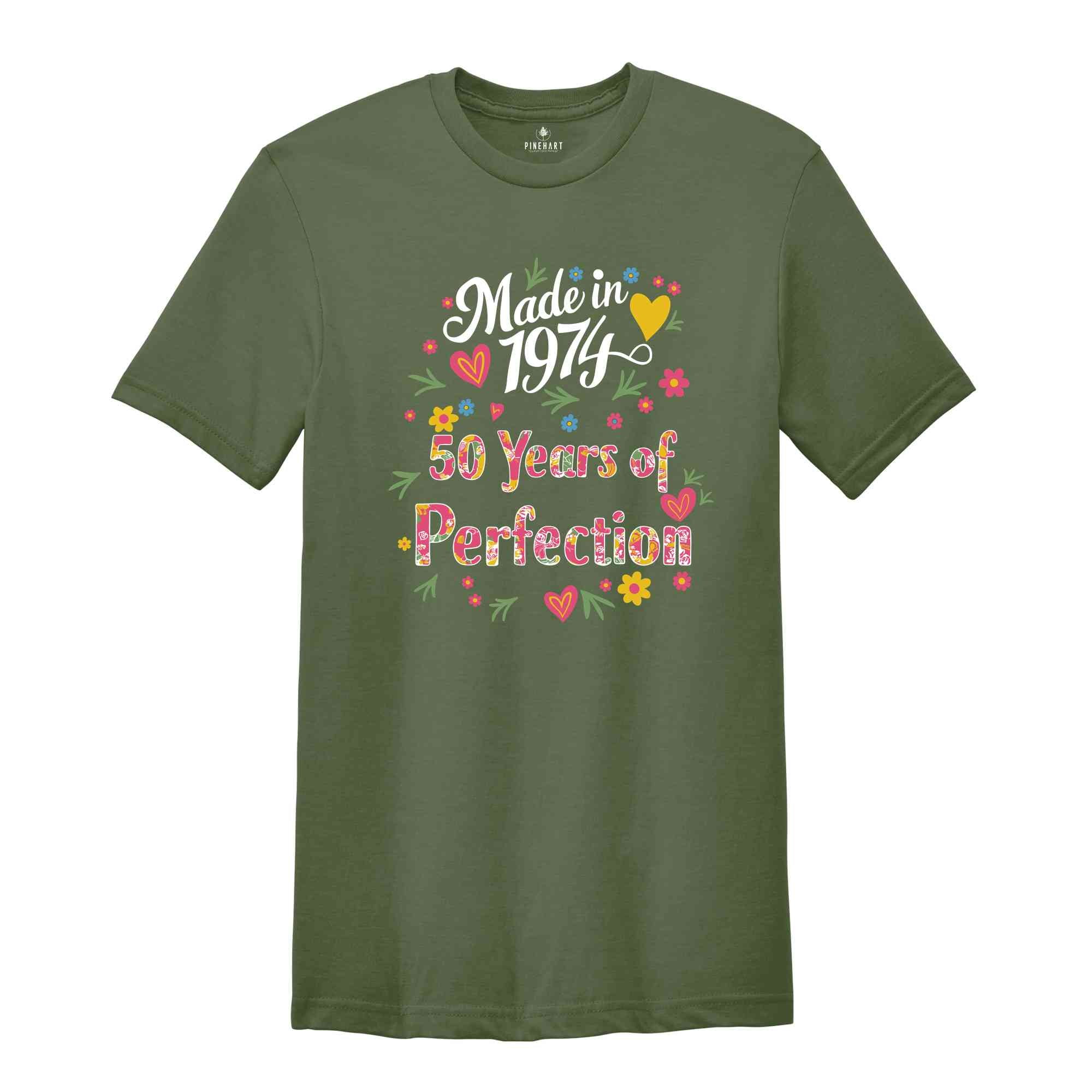 50th Birthday T-Shirt, 1974 T-Shirt, 50th Birthday Gift, Floral Birthday Shirt, Aunt Birthday Gift, Mothers Day Gift