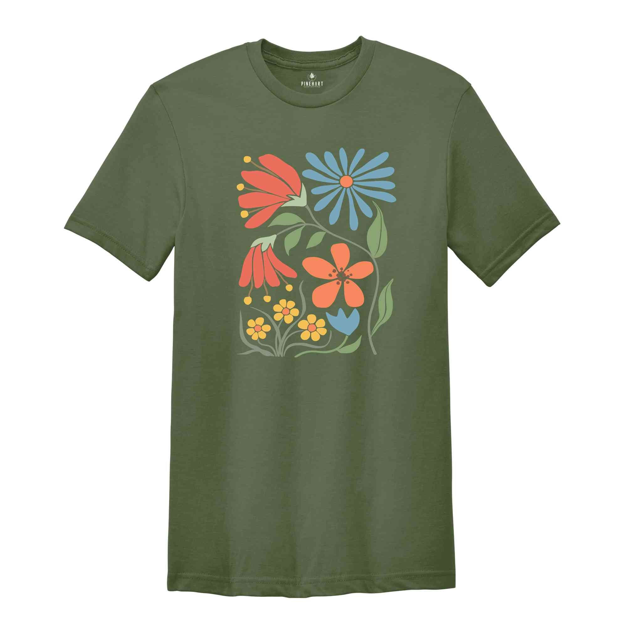 Boho Retro Flowers Tee, Boho Floral Tee, Spring Break Shirt, Summer Tee, Flowers Shirt, Gardener Gifts