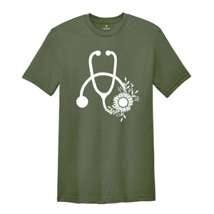 Cute Nurse T-Shirt, Floral Stethoscope T Shirt, Nursing School Gift, Healthcare Gift, Medicine Shirt, Doctor Tshirt, Medical Assistant Tees