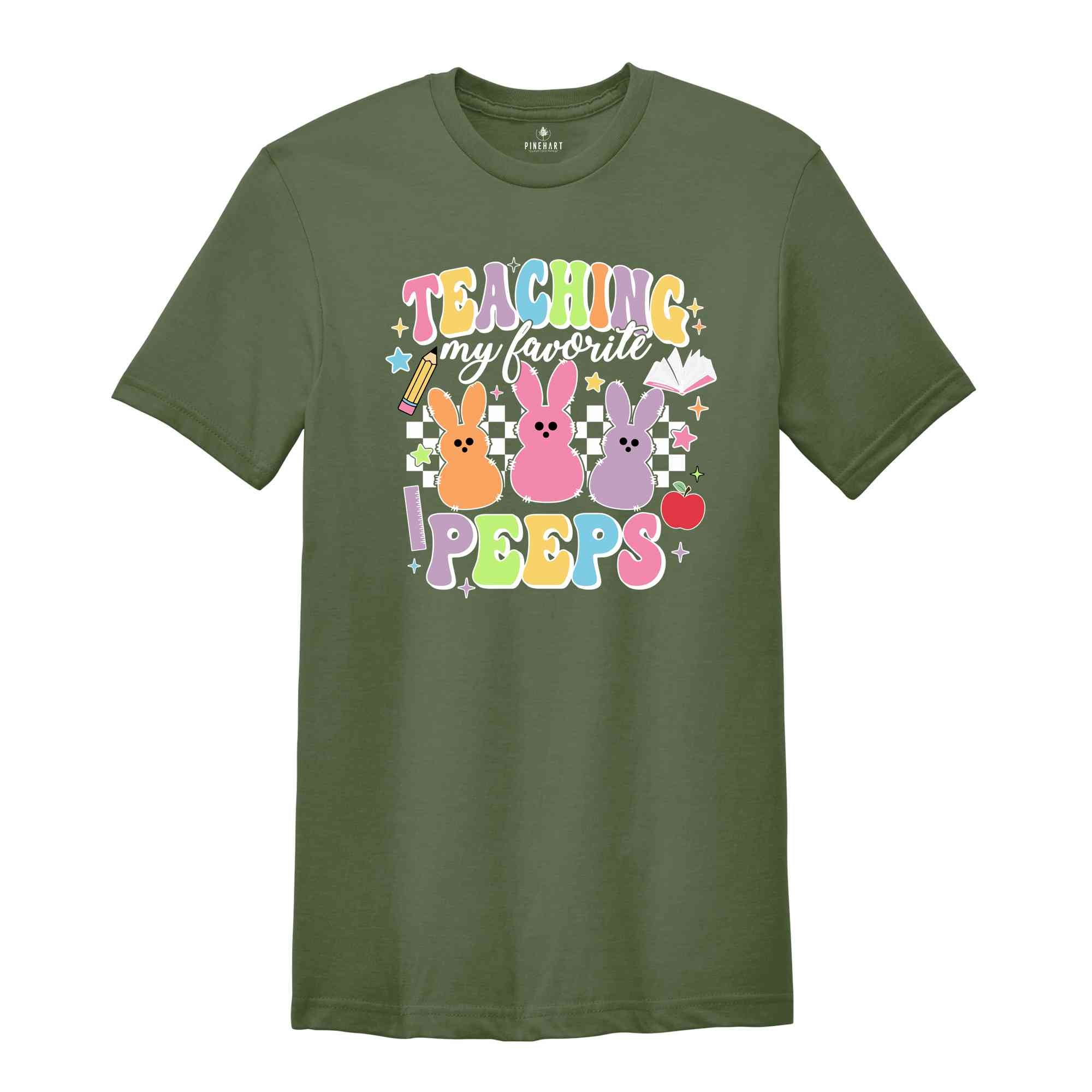 Teaching My Favorite Peeps Shirt, Retro Easter Shirt, Easter Teacher Shirt, Easter Bunny T-Shirt, Peeps Teacher Shirt