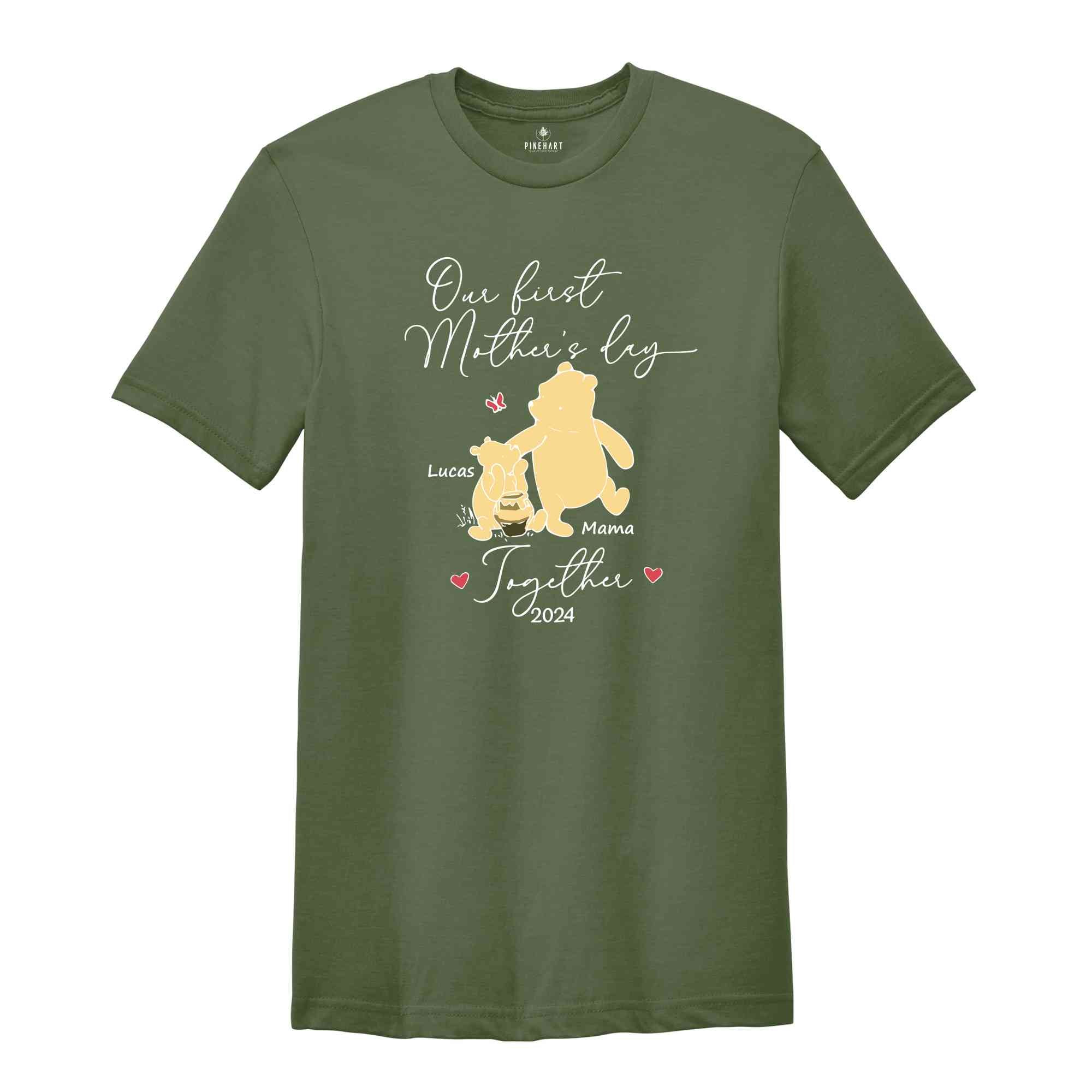 Custom Winnie The Pooh Our First Mother's Day Shirt, Together 2024 Baby Onesie, First Mother's Day T-Shirt