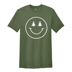 Christmas Happy Face, Smiley Face Shirt, Christmas Tree Shirt, Happy Face Tree, Merry Christmas Tee, Funny Holiday Apparel