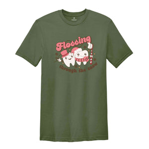 Flossing Through The Snow Shirt, Dental Christmas, Dentist Assistant Tee, Christmas Dentist, Dental Hygienist Shirt