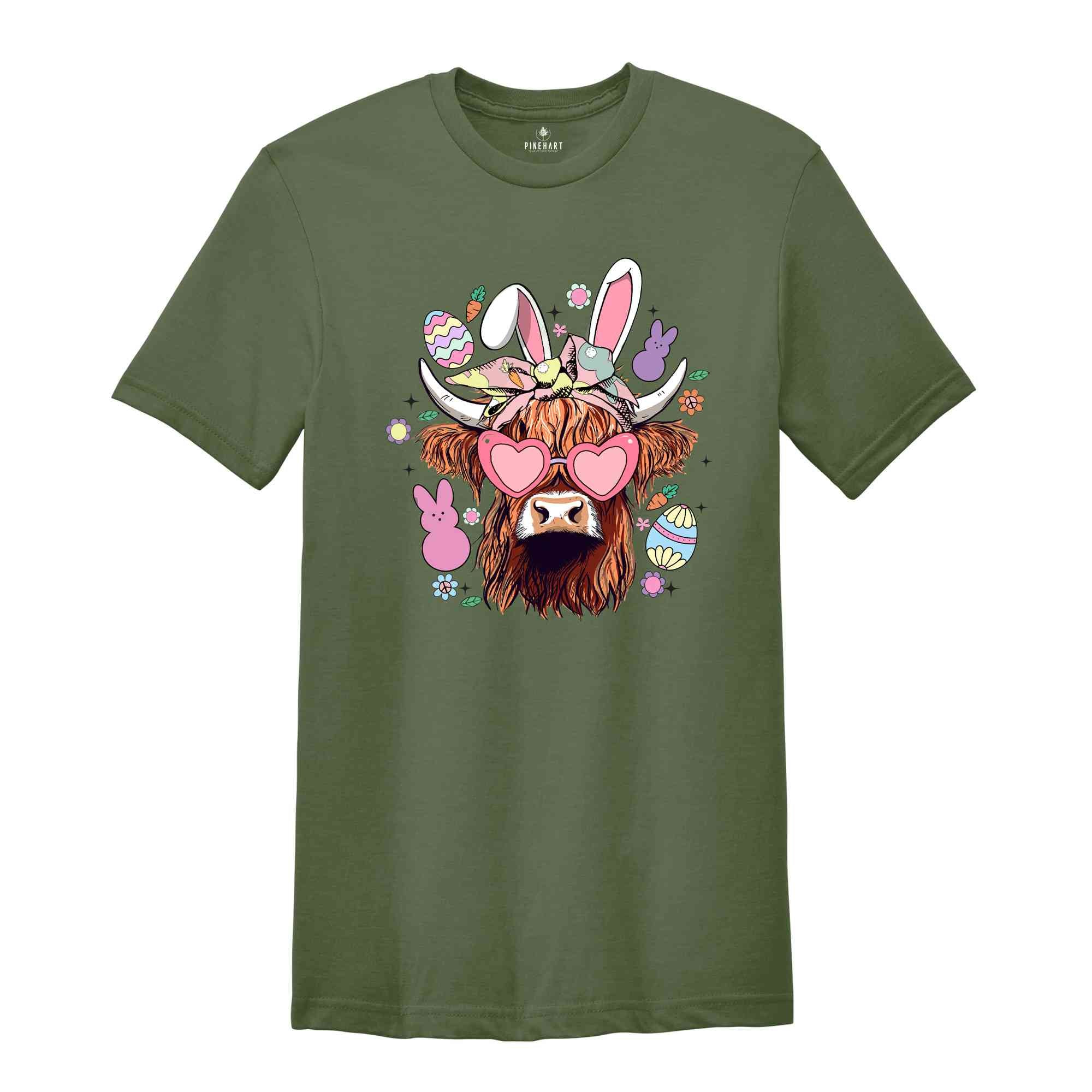 Easter Highland Cow Shirt, Highland Cow Shirt, Happy Easter Shirt, Happy Easter Day, Cute Bunny Shirt, Easter Peeps Shirt, Easter Girl Tee