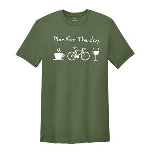 Plan For The Day Coffee Cycling Wine Shirt, Funny Cycling Gift, Mountain Bike T-Shirt, Bicycle Heartbeat Tee