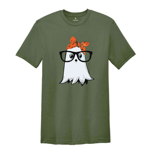 Funny Cute Ghost with Glasses Halloween T-Shirt, Spooky Ghost Tee, Funny Halloween Shirt, Cute Halloween Party Shirt