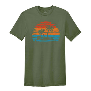 Retro Sunset Summer T-Shirt, Vintage Palm Tree Shirt, Vibrant Summer Shirt, Nature Shirt, Palm Beach Shirt