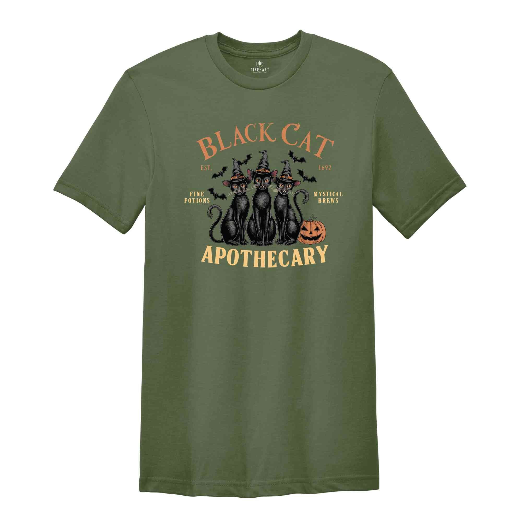 Black Cat Apothecary tshirt, Vintage Halloween Black Cat Shirt, Cat Lover Shirt, Retro Halloween Shirt, Halloween Shirt